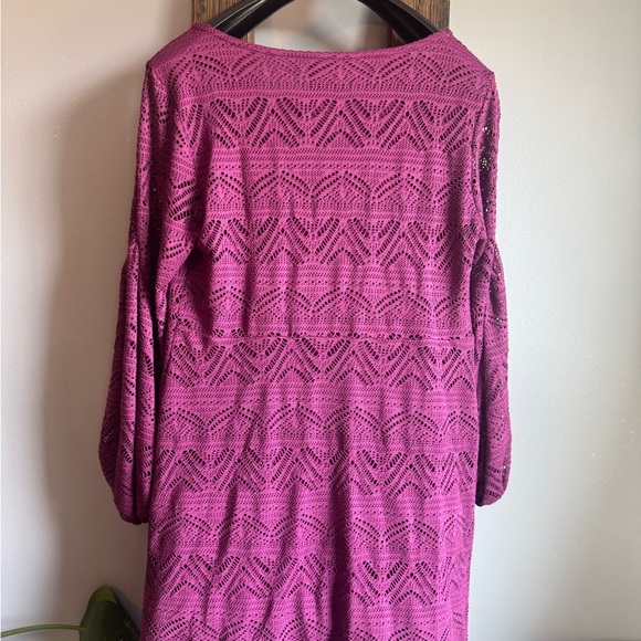 Maeve Anthropologie Purple Crochet Balloon Sleeve Boho Beach Festival Dress Sz M - Picture 3 of 10